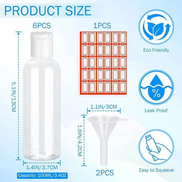 Alt view image 4 of 7 - 6 Pack Travel Bottles for Toiletries, 3.4 oz Travel Bottles TSA Approved Leakproof Plastic Empty Bottles, Toiletry Containers with Labels for Shampoo Conditioner Lotion Travel Essentials Accessories