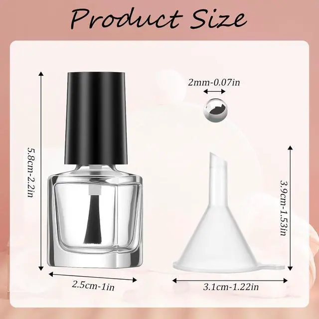 Alt view image 3 of 7 - 2 Pcs Empty Nail Polish Bottles with Brush Empty Fingernail Polish Bottles Glass Square Small 5ML Glass Bottle with Cap Funnel Mixing Balls Clear Nail Polishes Containers for Nails Art Samples