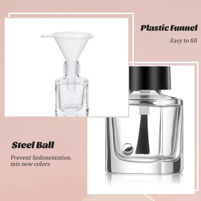 Alt view image 4 of 7 - 2 Pcs Empty Nail Polish Bottles with Brush Empty Fingernail Polish Bottles Glass Square Small 5ML Glass Bottle with Cap Funnel Mixing Balls Clear Nail Polishes Containers for Nails Art Samples