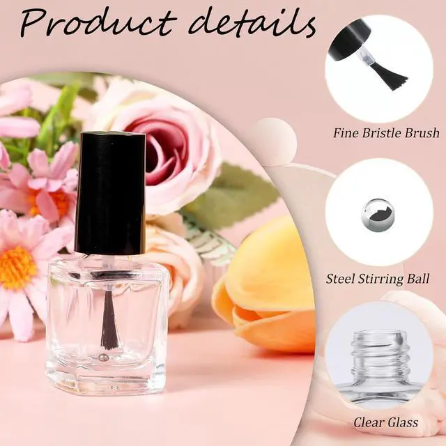 Alt view image 5 of 7 - 2 Pcs Empty Nail Polish Bottles with Brush Empty Fingernail Polish Bottles Glass Square Small 5ML Glass Bottle with Cap Funnel Mixing Balls Clear Nail Polishes Containers for Nails Art Samples