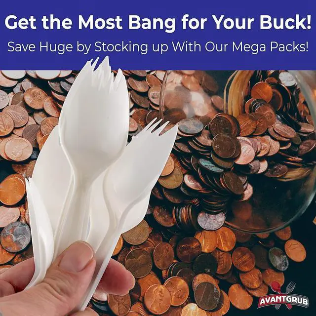 Alt view image 6 of 6 - Durable BPA-Free White Disposable Sporks 50 pack. Recyclable, Eco-Friendly, Travel and Kid Safe Fork and Spoon 2-in-1 Eating Utensils. Cutlery for School Lunch, Picnics, Camping and Arts and Crafts