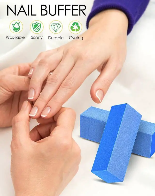 Alt view image 3 of 7 - Maryton Nail Buffer Blocks, Fine 180/240 Grit for Natural Nails, 5 PCS | 3 Way, Professional Buffing File Block, Salon Grade, Buff Nail Prior to Application of Gel Polish, Acrylic, Blue