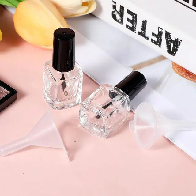Alt view image 7 of 7 - 2 Pcs Empty Nail Polish Bottles with Brush Empty Fingernail Polish Bottles Glass Square Small 5ML Glass Bottle with Cap Funnel Mixing Balls Clear Nail Polishes Containers for Nails Art Samples