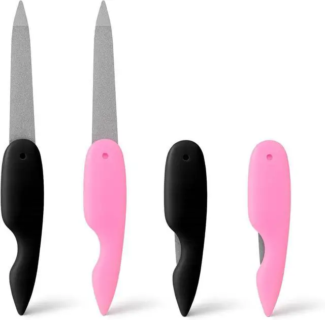 Main image of 4PCS Folding Metal Nail Files Stainless Steel Double-Sided Cuticle & Nail Care Tools for Men and Women (2 Pink + 2 Black)