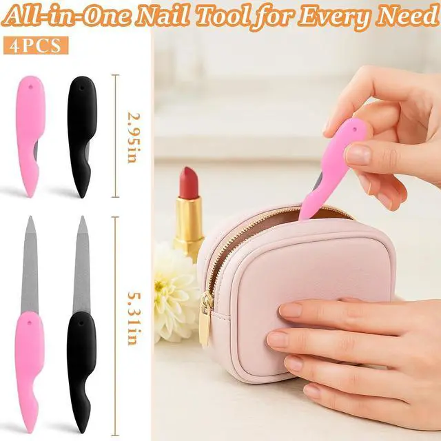Alt view image 6 of 7 - 4PCS Folding Metal Nail Files Stainless Steel Double-Sided Cuticle & Nail Care Tools for Men and Women (2 Pink + 2 Black)