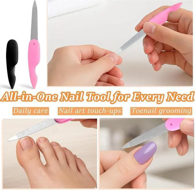 Alt view image 5 of 7 - 4PCS Folding Metal Nail Files Stainless Steel Double-Sided Cuticle & Nail Care Tools for Men and Women (2 Pink + 2 Black)