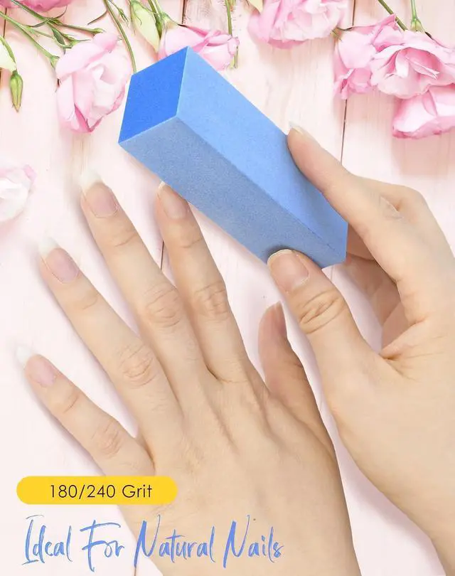 Alt view image 6 of 7 - Maryton Nail Buffer Blocks, Fine 180/240 Grit for Natural Nails, 5 PCS | 3 Way, Professional Buffing File Block, Salon Grade, Buff Nail Prior to Application of Gel Polish, Acrylic, Blue