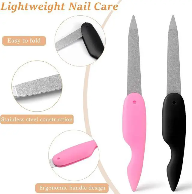 Alt view image 4 of 7 - 4PCS Folding Metal Nail Files Stainless Steel Double-Sided Cuticle & Nail Care Tools for Men and Women (2 Pink + 2 Black)