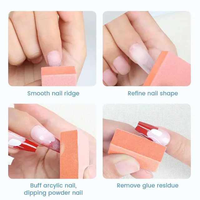 Alt view image 2 of 7 - Nail Buffer Block - 100 Pcs Mini Buffers 80/100 2 Way Grit Orange | 1.3" Long, High-elastic Sponge, Washable & Reusable, Natural Nails Cleanup & Prep , Small Buffing Kits, Travel Size, Home DIY