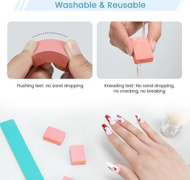 Alt view image 6 of 7 - Nail Buffer Block - 100 Pcs Mini Buffers 80/100 2 Way Grit Orange | 1.3" Long, High-elastic Sponge, Washable & Reusable, Natural Nails Cleanup & Prep , Small Buffing Kits, Travel Size, Home DIY