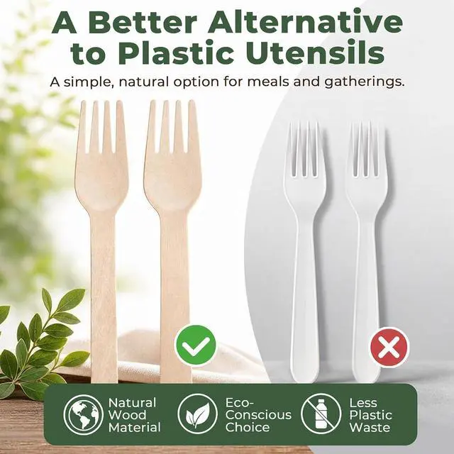 Alt view image 3 of 7 - LotFancy Forks Disposable, 100 Pcs Wooden Forks, 6.2inch, Compostable Biodegradable, Great for Camping Picnics Dinner, Party Supplies
