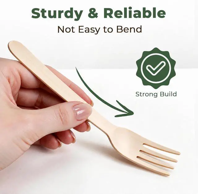 Alt view image 4 of 7 - LotFancy Forks Disposable, 100 Pcs Wooden Forks, 6.2inch, Compostable Biodegradable, Great for Camping Picnics Dinner, Party Supplies