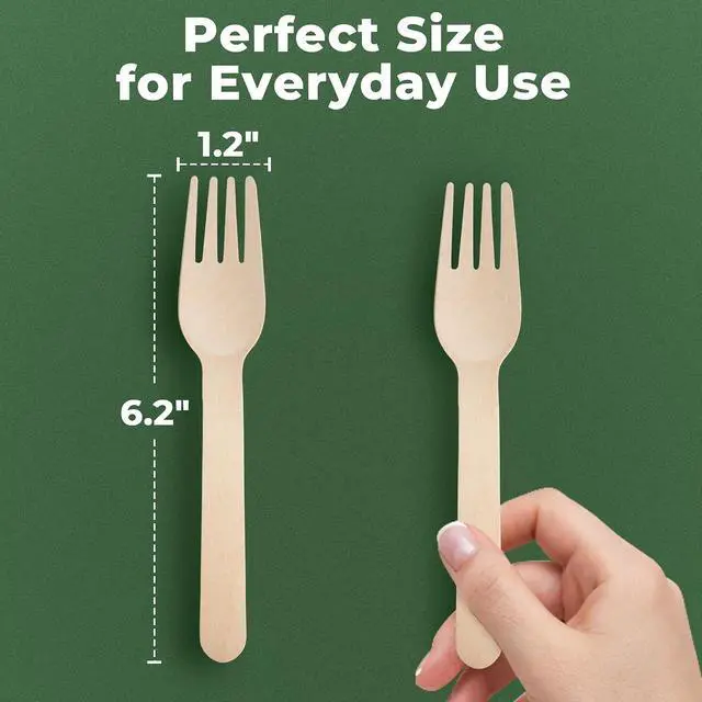 Alt view image 5 of 7 - LotFancy Forks Disposable, 100 Pcs Wooden Forks, 6.2inch, Compostable Biodegradable, Great for Camping Picnics Dinner, Party Supplies