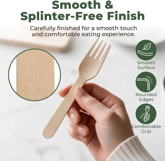 Alt view image 6 of 7 - LotFancy Forks Disposable, 100 Pcs Wooden Forks, 6.2inch, Compostable Biodegradable, Great for Camping Picnics Dinner, Party Supplies