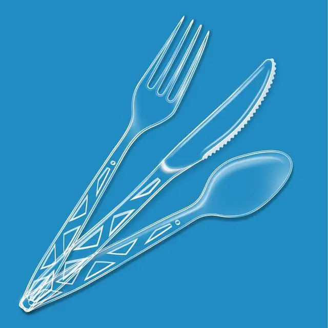 Alt view image 2 of 5 - Amazon Basics Disposable Clear Plastic Cutlery Set, Premium Quality, Strong, 192 Count, Large Combo Pack Forks, Spoons and Knives