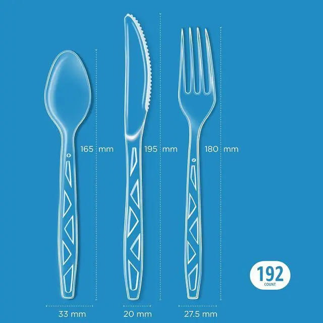 Alt view image 3 of 5 - Amazon Basics Disposable Clear Plastic Cutlery Set, Premium Quality, Strong, 192 Count, Large Combo Pack Forks, Spoons and Knives
