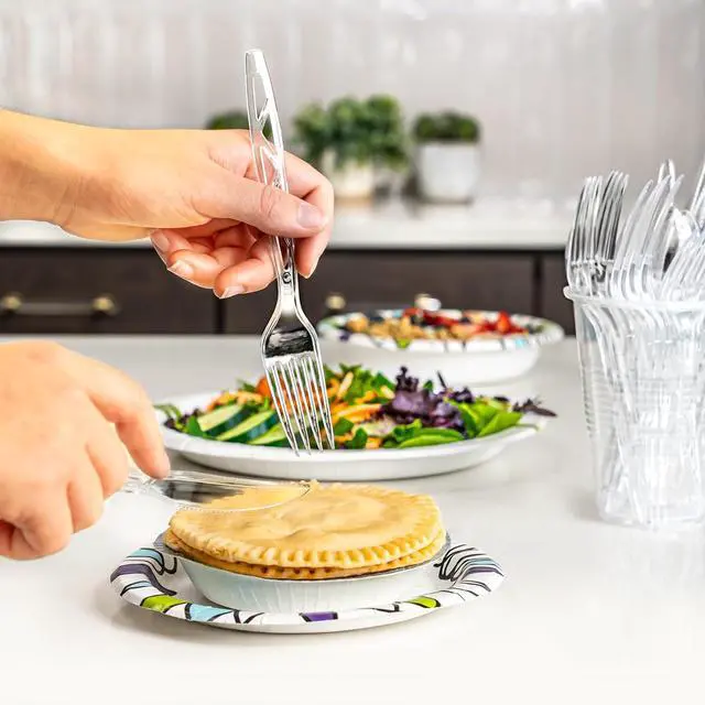 Alt view image 5 of 5 - Amazon Basics Disposable Clear Plastic Cutlery Set, Premium Quality, Strong, 192 Count, Large Combo Pack Forks, Spoons and Knives