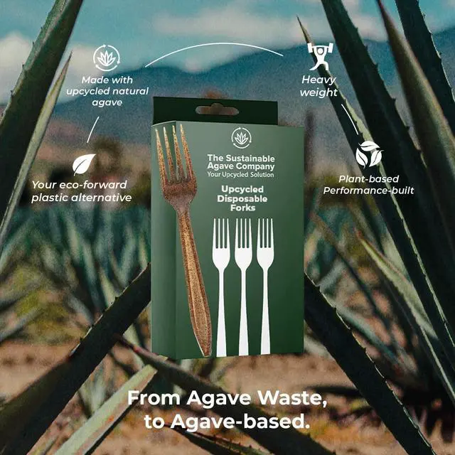 Alt view image 2 of 7 - Sustainable Agave Co - Agave Fiber Forks - 24 Count - Plant-Based, Made With Upcycled Materials - Brown, Bulk