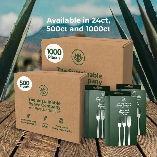 Alt view image 5 of 7 - Sustainable Agave Co - Agave Fiber Forks - 24 Count - Plant-Based, Made With Upcycled Materials - Brown, Bulk