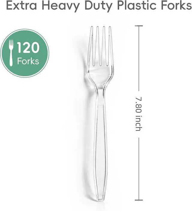 Alt view image 3 of 7 - 120 Count Heavy Duty Clear Plastic Forks, Solid Disposable Forks | Premium Quality, BPA-Free, Heat Resistant, Durable Disposable Forks for Daily Use and Party