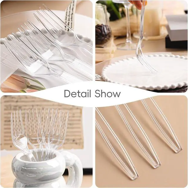Alt view image 5 of 7 - 120 Count Heavy Duty Clear Plastic Forks, Solid Disposable Forks | Premium Quality, BPA-Free, Heat Resistant, Durable Disposable Forks for Daily Use and Party