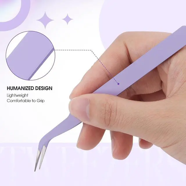 Alt view image 3 of 7 - WENDY LASHES Tweezers for Eyelash Extensions, Lash Applicator Tool Purple | Precision Tip, Stainless Steel, Anti-slip Grip, Professional Grade