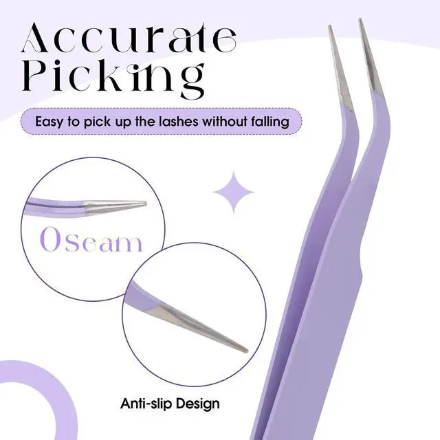 Alt view image 5 of 7 - WENDY LASHES Tweezers for Eyelash Extensions, Lash Applicator Tool Purple | Precision Tip, Stainless Steel, Anti-slip Grip, Professional Grade