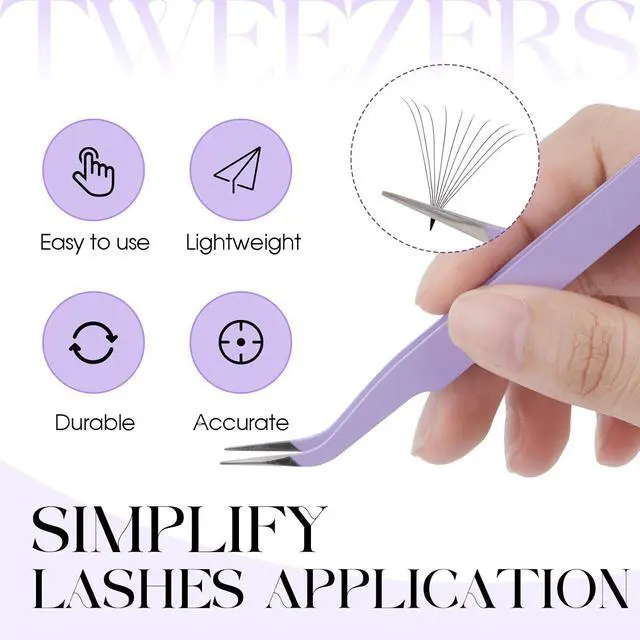 Alt view image 6 of 7 - WENDY LASHES Tweezers for Eyelash Extensions, Lash Applicator Tool Purple | Precision Tip, Stainless Steel, Anti-slip Grip, Professional Grade