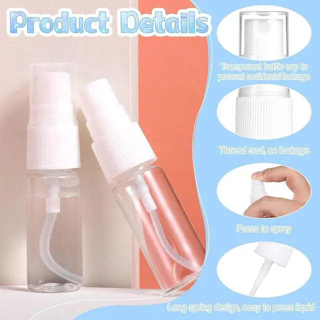 Alt view image 3 of 7 - 4 PCS Travel Spray Bottle, Mini Spray Bottles Plastic Fine Mist Spray Bottles Small Refillable Travel Bottle Empty Liquid Container for Perfume, Care Liquid, Cosmetics (0.5 Oz/15ml)