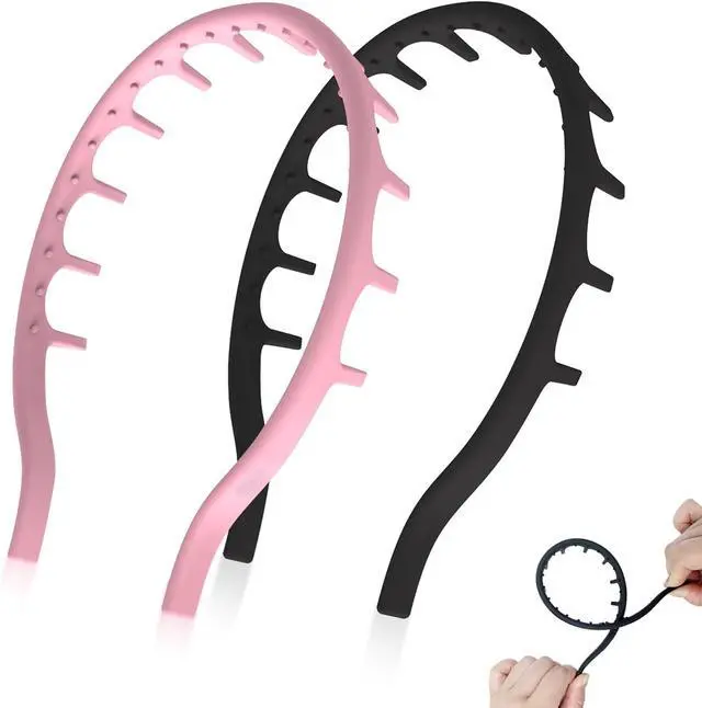 Main image of 2Pcs Silicone Zig Zag Headbands for Women's, Non Slip Hairband with Teeth | Hair Zig Fashion Accessories, Ideal Gifts for Girls, Suitable for Daily Yoga Exercise Wavy Headband (Black&Pink)