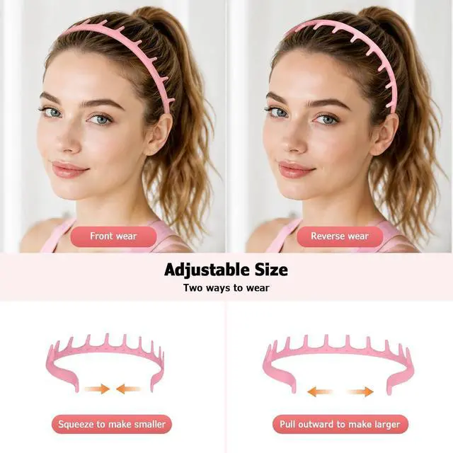 Alt view image 5 of 7 - 2Pcs Silicone Zig Zag Headbands for Women's, Non Slip Hairband with Teeth | Hair Zig Fashion Accessories, Ideal Gifts for Girls, Suitable for Daily Yoga Exercise Wavy Headband (Black&Pink)