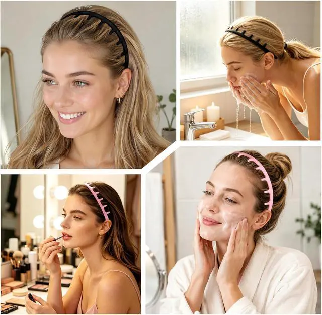 Alt view image 6 of 7 - 2Pcs Silicone Zig Zag Headbands for Women's, Non Slip Hairband with Teeth | Hair Zig Fashion Accessories, Ideal Gifts for Girls, Suitable for Daily Yoga Exercise Wavy Headband (Black&Pink)