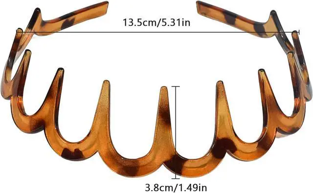 Alt view image 2 of 7 - 2026 Zigzag Headbands for Women, 2-Pack U-Shaped Hair Comb Headbands, Non-Slip Slick-Back Hair Accessories, Black & Tortoise Recycled Plastic, Teeth Hairband for Everyday Styling & Workout