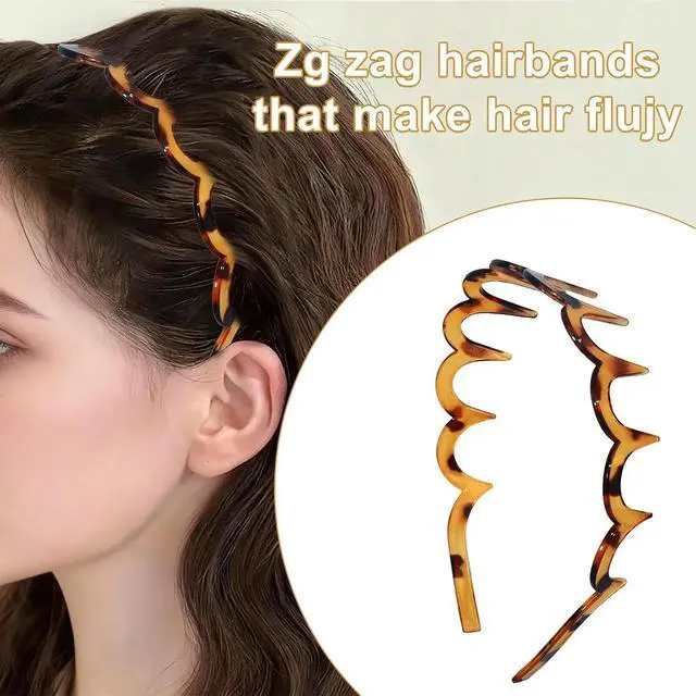 Alt view image 4 of 7 - 2026 Zigzag Headbands for Women, 2-Pack U-Shaped Hair Comb Headbands, Non-Slip Slick-Back Hair Accessories, Black & Tortoise Recycled Plastic, Teeth Hairband for Everyday Styling & Workout