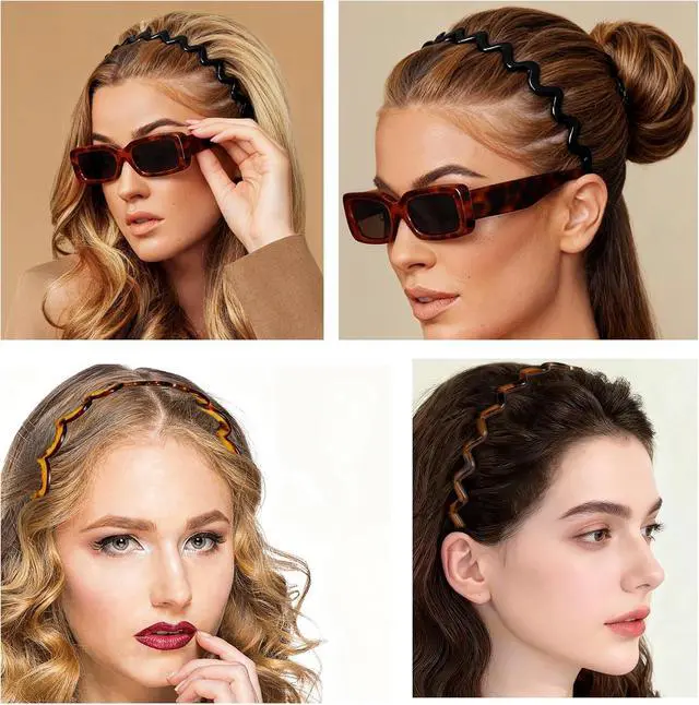 Alt view image 5 of 7 - 2026 Zigzag Headbands for Women, 2-Pack U-Shaped Hair Comb Headbands, Non-Slip Slick-Back Hair Accessories, Black & Tortoise Recycled Plastic, Teeth Hairband for Everyday Styling & Workout