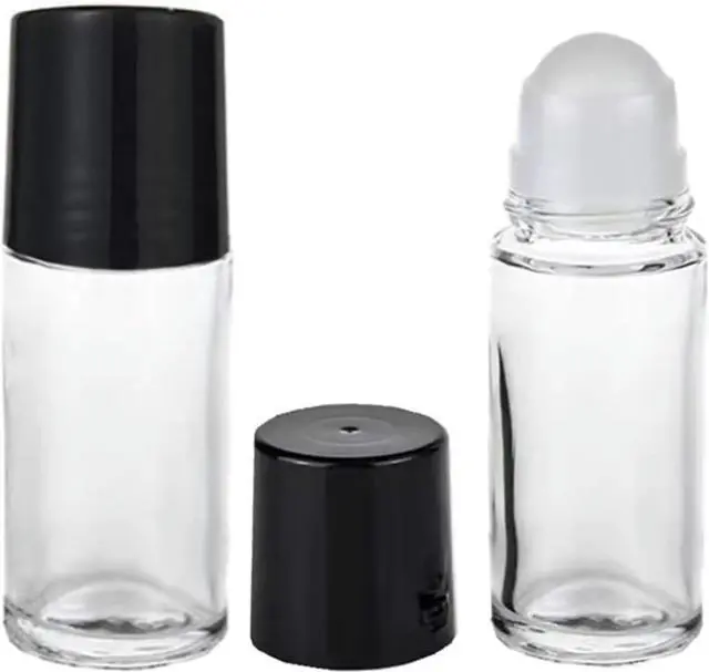 Main image of 2Pcs Black Clear Empty Glass Essential Oil Roller Bottles Vials Containers Refillable Roll-on with Funnel Refillable Cosmetic Containers Roller Bottles(30ML)
