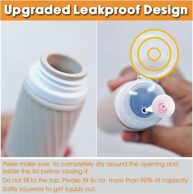 Alt view image 5 of 6 - Laxen 5 Pack Travel Bottles for Toiletries with Clear Bag, Leak Proof, Refillable, TSA Approved Silicone Travel Containers for Shampoo and Conditioner, Travel Essentials Toiletry Bottles
