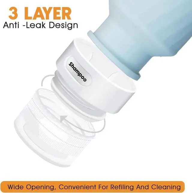 Alt view image 4 of 6 - Laxen 5 Pack Travel Bottles for Toiletries with Clear Bag, Leak Proof, Refillable, TSA Approved Silicone Travel Containers for Shampoo and Conditioner, Travel Essentials Toiletry Bottles