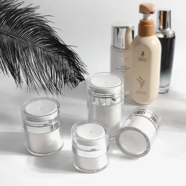 Alt view image 2 of 7 - Airless Pump Jar Cosmetic Containers Lotion Bottles for Skincare, 1.0 Oz | Pump Press & Light-Proof Cosmetic Protection, Portable For Multiple, Durable & Leak-Proof Design, Reusable & Refillable