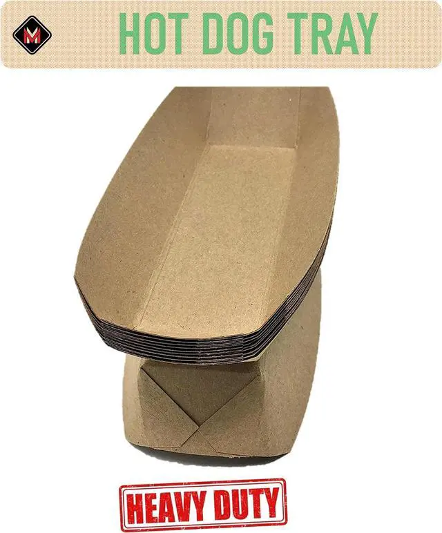 Alt view image 3 of 7 - Mr Miracle 7 Inch Paper Hot Dog Tray in Kraft Paper. Pack of 25. Disposable, Recyclable and Fully Biodegradable. Made in USA