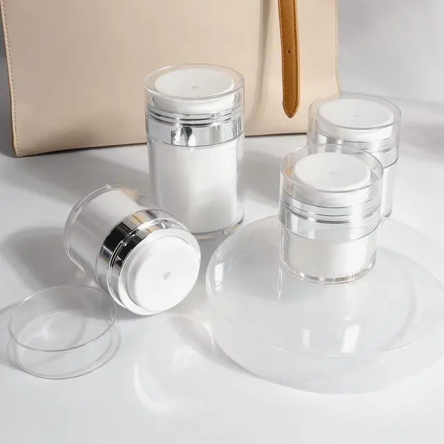 Alt view image 6 of 7 - Airless Pump Jar Cosmetic Containers Lotion Bottles for Skincare, 1.0 Oz | Pump Press & Light-Proof Cosmetic Protection, Portable For Multiple, Durable & Leak-Proof Design, Reusable & Refillable