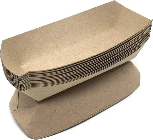Alt view image 6 of 7 - Mr Miracle 7 Inch Paper Hot Dog Tray in Kraft Paper. Pack of 25. Disposable, Recyclable and Fully Biodegradable. Made in USA