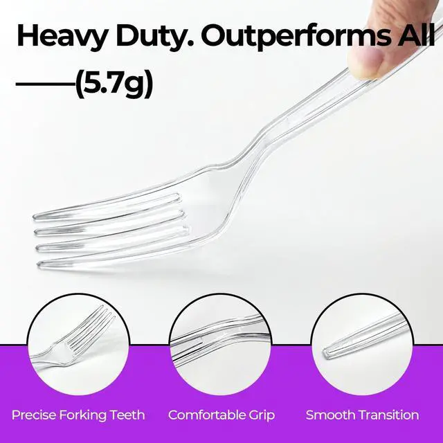 Alt view image 3 of 6 - 100 Count Extra Heavy Duty Plastic Forks Clear Disposable Forks Bulk | 7 Inch, Reusable, BPA-Free, Heat Resistant, Sturdy and Durable Silverware, Full Size Cutlery Set for Party Restaurant