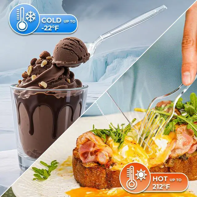 Alt view image 5 of 6 - 100 Count Extra Heavy Duty Plastic Forks Clear Disposable Forks Bulk | 7 Inch, Reusable, BPA-Free, Heat Resistant, Sturdy and Durable Silverware, Full Size Cutlery Set for Party Restaurant