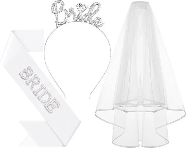 Main image of 3Pcs Bride to Be Headband with Sash and Veil for Bachelorette Party | Bride Decorations, Bridal Shower Favors, Wedding Accessories for Gift