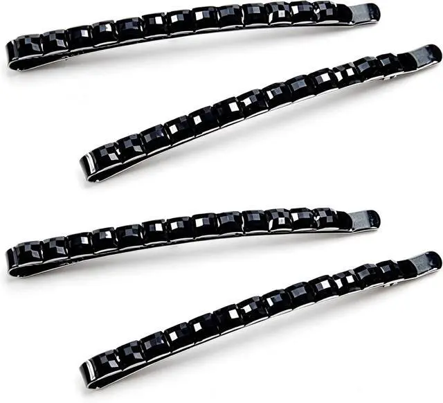 Main image of 4Pcs Black Rhinestone Hair Clips - Shiny Crystal Barrettes and Bobby Pins | Sparkly Metal Hairpins for Women and Girls,Hair Accessories, Barrettes and Clips
