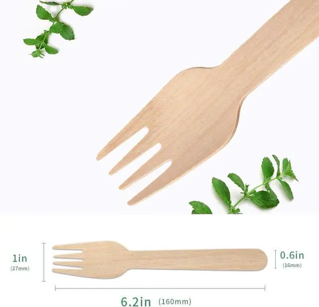 Alt view image 2 of 7 - Disposable Wooden Forks, 100 PCS Eco-friendly Forks Recycling Wood Utensils Disposable Cutlery Fork for Eating, Outdoor Camping, Party, Picnics, Weddings, Dinner Events