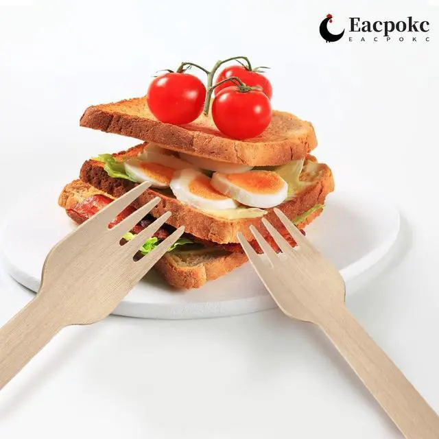 Alt view image 4 of 7 - Disposable Wooden Forks, 100 PCS Eco-friendly Forks Recycling Wood Utensils Disposable Cutlery Fork for Eating, Outdoor Camping, Party, Picnics, Weddings, Dinner Events