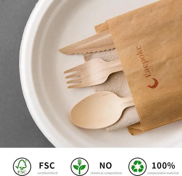 Alt view image 5 of 7 - Disposable Wooden Forks, 100 PCS Eco-friendly Forks Recycling Wood Utensils Disposable Cutlery Fork for Eating, Outdoor Camping, Party, Picnics, Weddings, Dinner Events