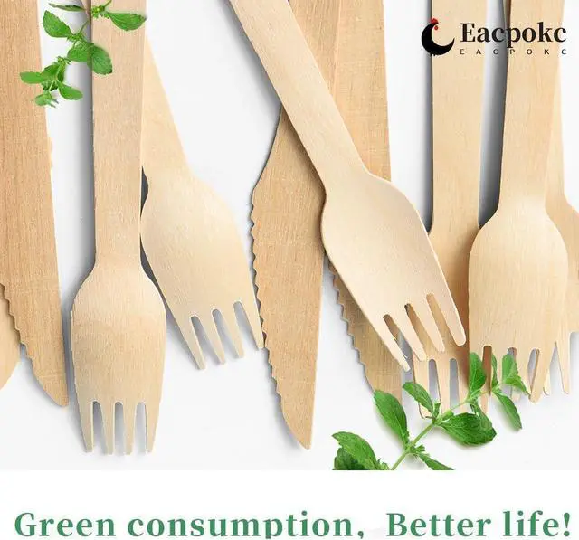 Alt view image 6 of 7 - Disposable Wooden Forks, 100 PCS Eco-friendly Forks Recycling Wood Utensils Disposable Cutlery Fork for Eating, Outdoor Camping, Party, Picnics, Weddings, Dinner Events
